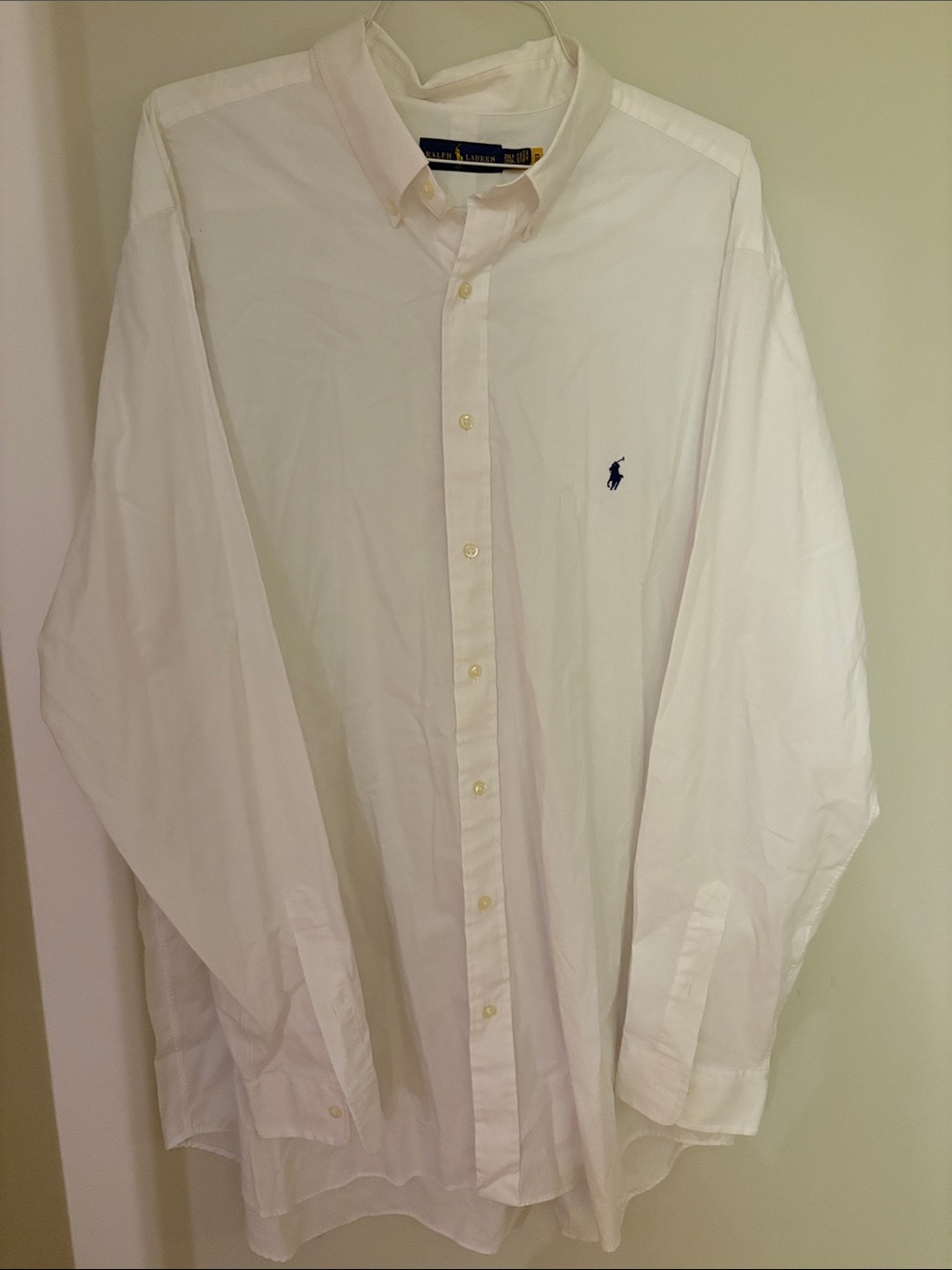 2XLT Ralph Lauren Men’s White Button-Down Oxford Shirt with Navy Pony